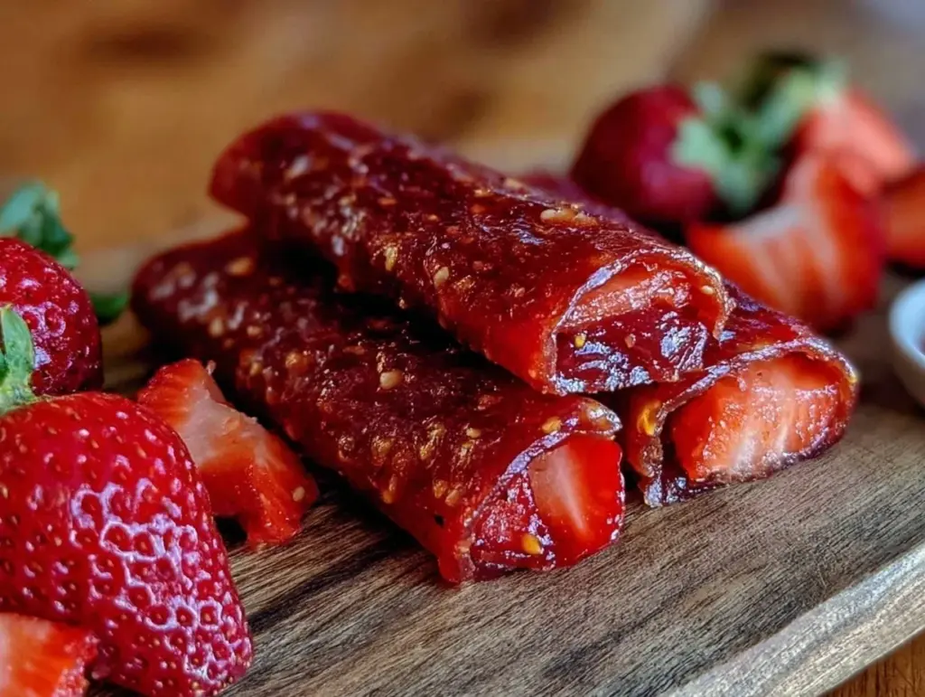 homemade fruit roll-ups with real strawberries - featured image