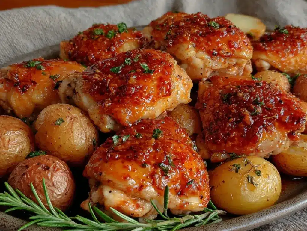honey mustard chicken with roasted potatoes - featured image