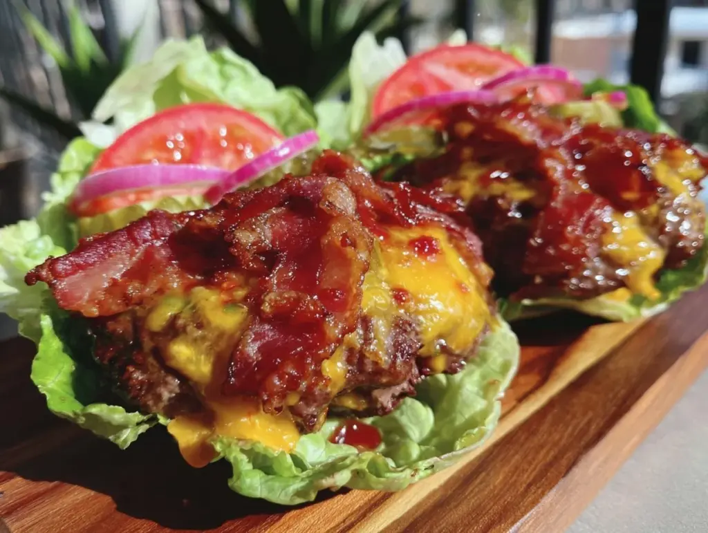 keto bacon cheeseburger lettuce wraps - featured image