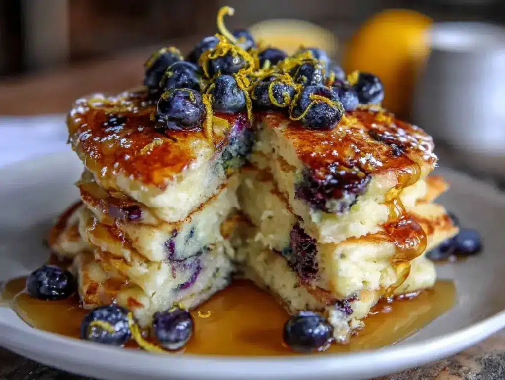 lemon blueberry ricotta pancakes - featured image