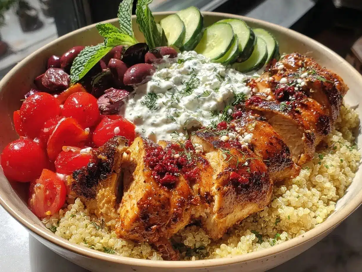 Mediterranean chicken bowl preparation steps