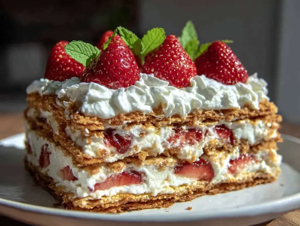 no bake strawberry icebox cake - featured image