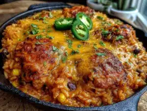 one-pot chicken enchilada rice skillet - featured image