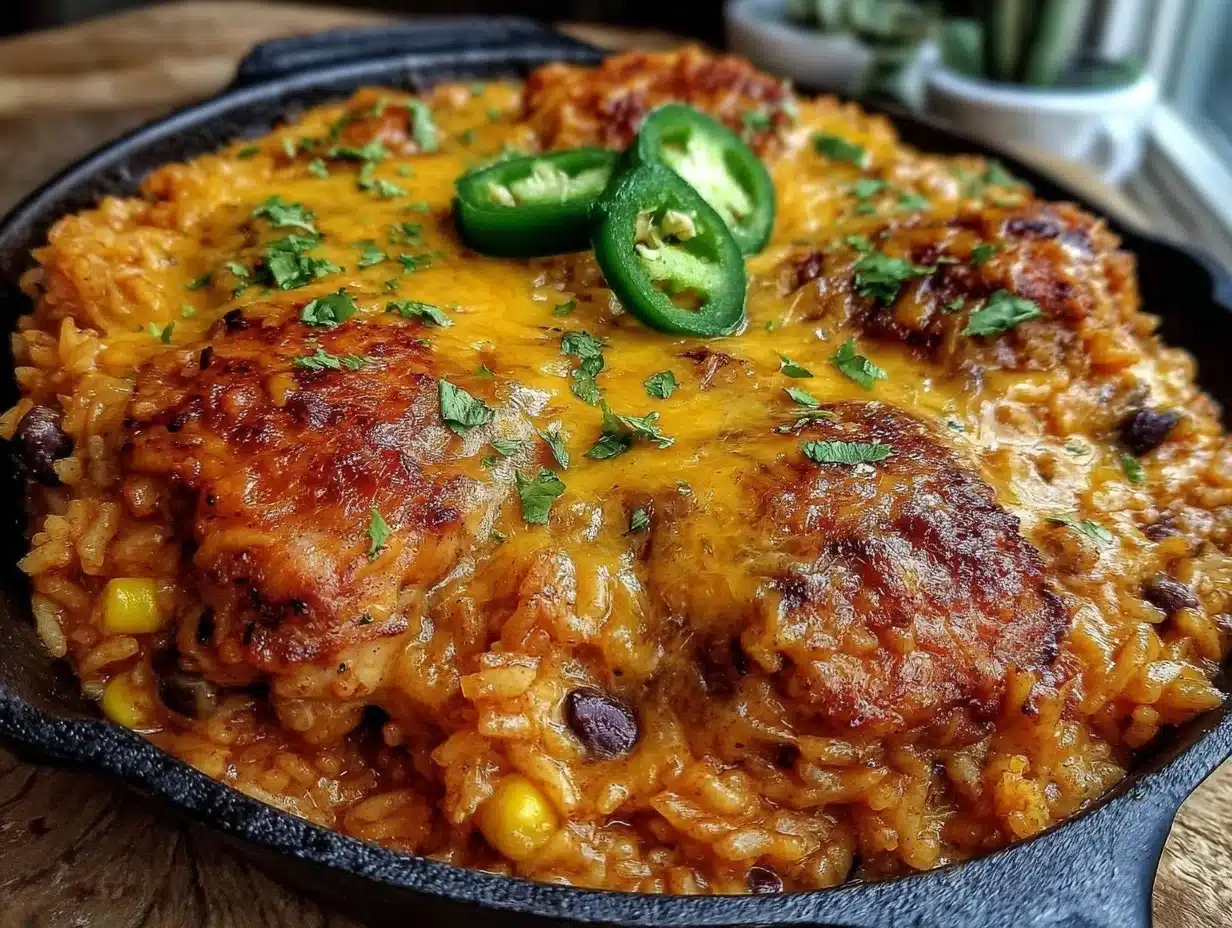 one-pot chicken enchilada rice skillet - featured image