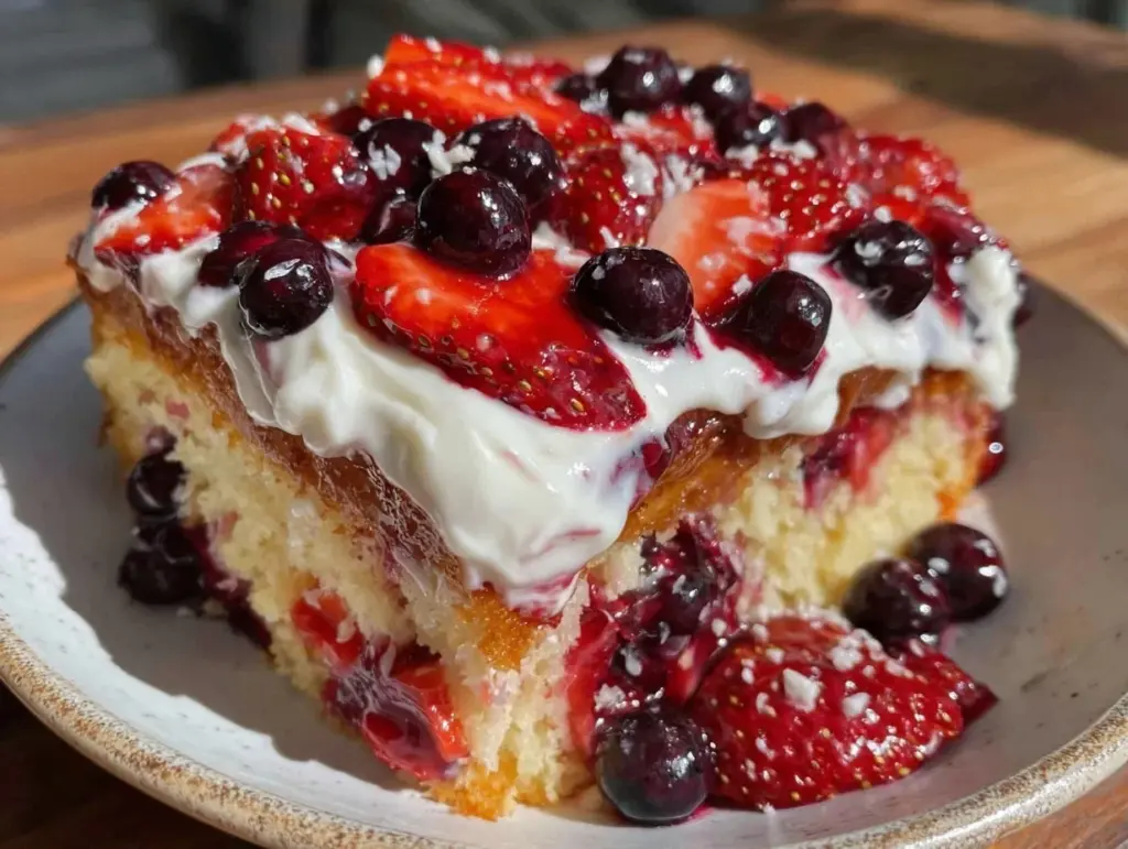 patriotic strawberry blueberry poke cake - featured image