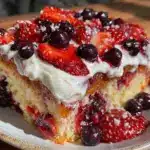 patriotic strawberry blueberry poke cake - featured image