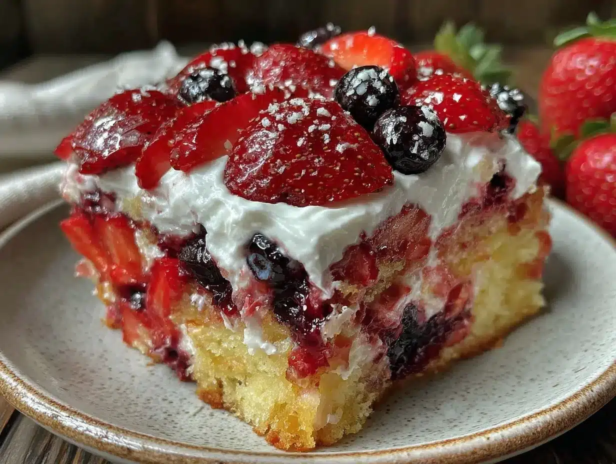 patriotic strawberry blueberry poke cake preparation steps