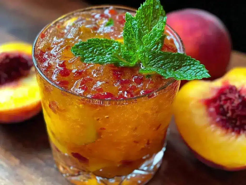 Peach Bourbon Smash Cocktail - featured image