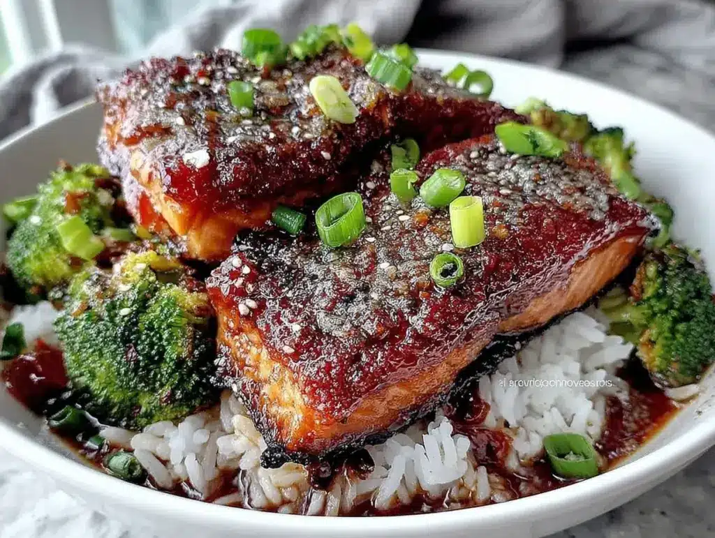 quick teriyaki salmon rice bowls - featured image