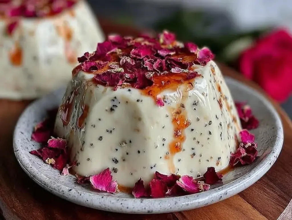 rose petal vanilla bean panna cotta - featured image