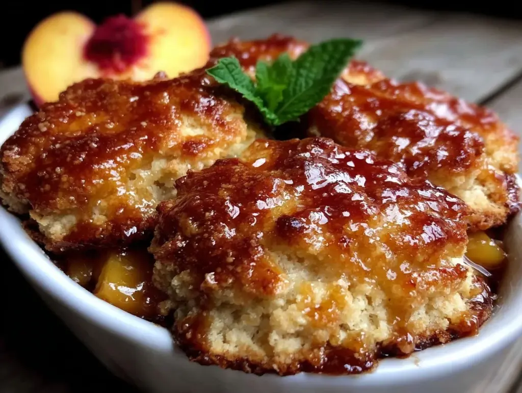 bourbon brown butter peach cobbler - featured image