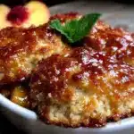 bourbon brown butter peach cobbler - featured image