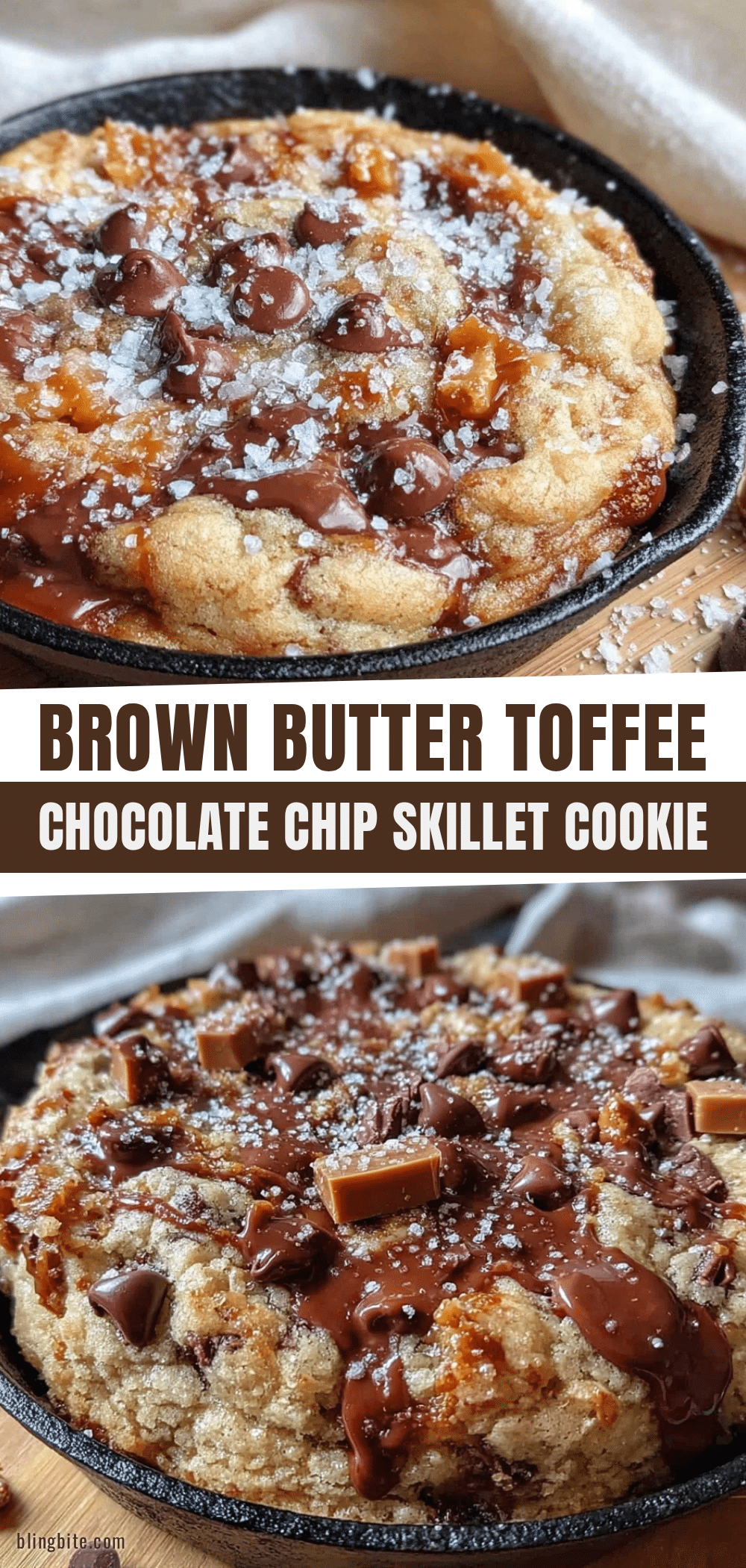 brown butter toffee chocolate chip skillet cookie for two recipe