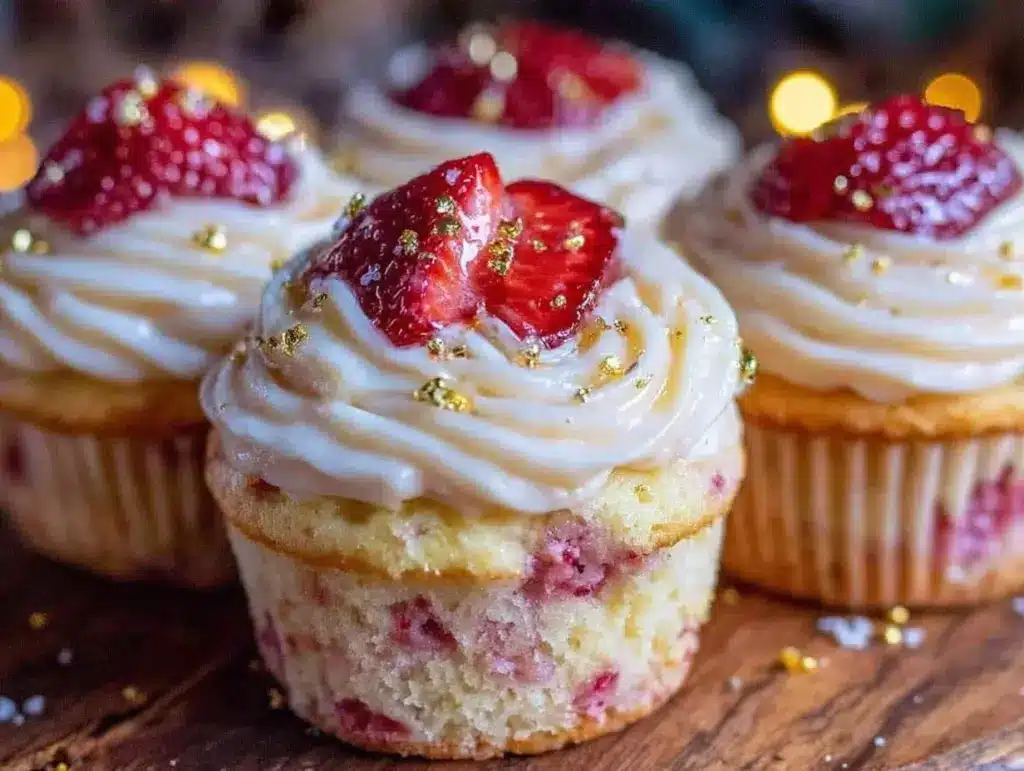 champagne strawberry cupcakes - featured image