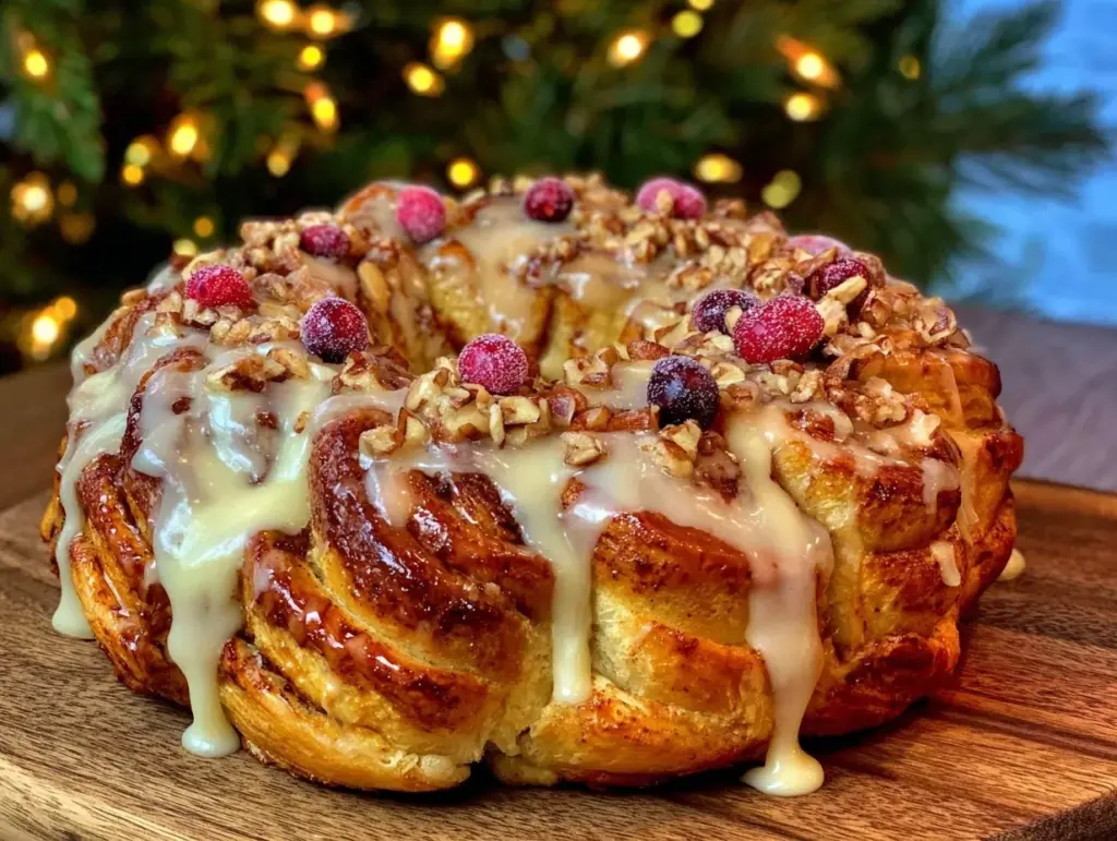 christmas morning cinnamon roll wreath - featured image