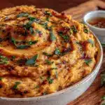 creamy brown butter sage mashed sweet potatoes - featured image