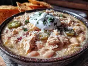 creamy crockpot white chicken chili - featured image
