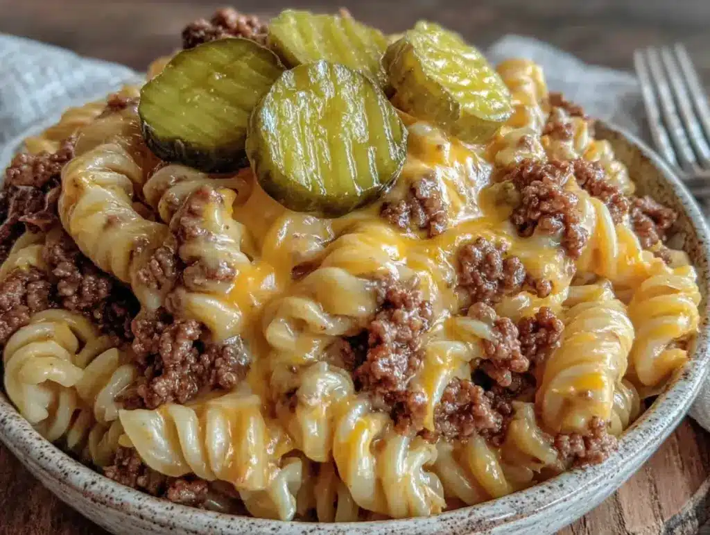 creamy one-pot cheeseburger pasta - featured image