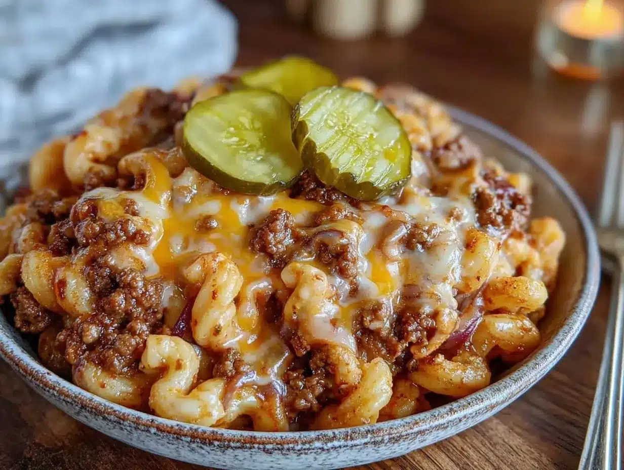 creamy one-pot cheeseburger pasta preparation steps