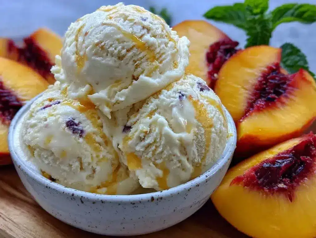 creamy peach ice cream in a bag - featured image
