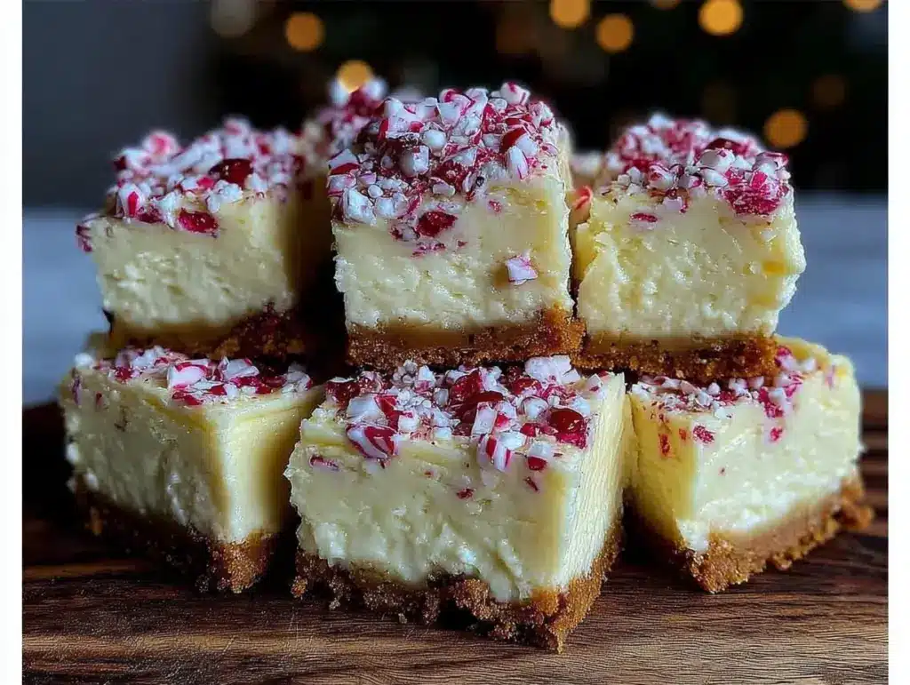 creamy peppermint white chocolate cheesecake bars - featured image