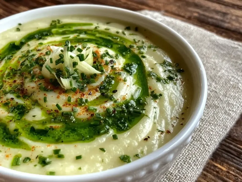 creamy spring leek and potato soup - featured image