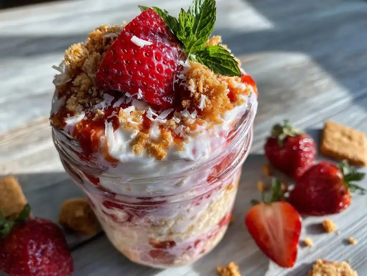 creamy strawberry cheesecake overnight oats preparation steps