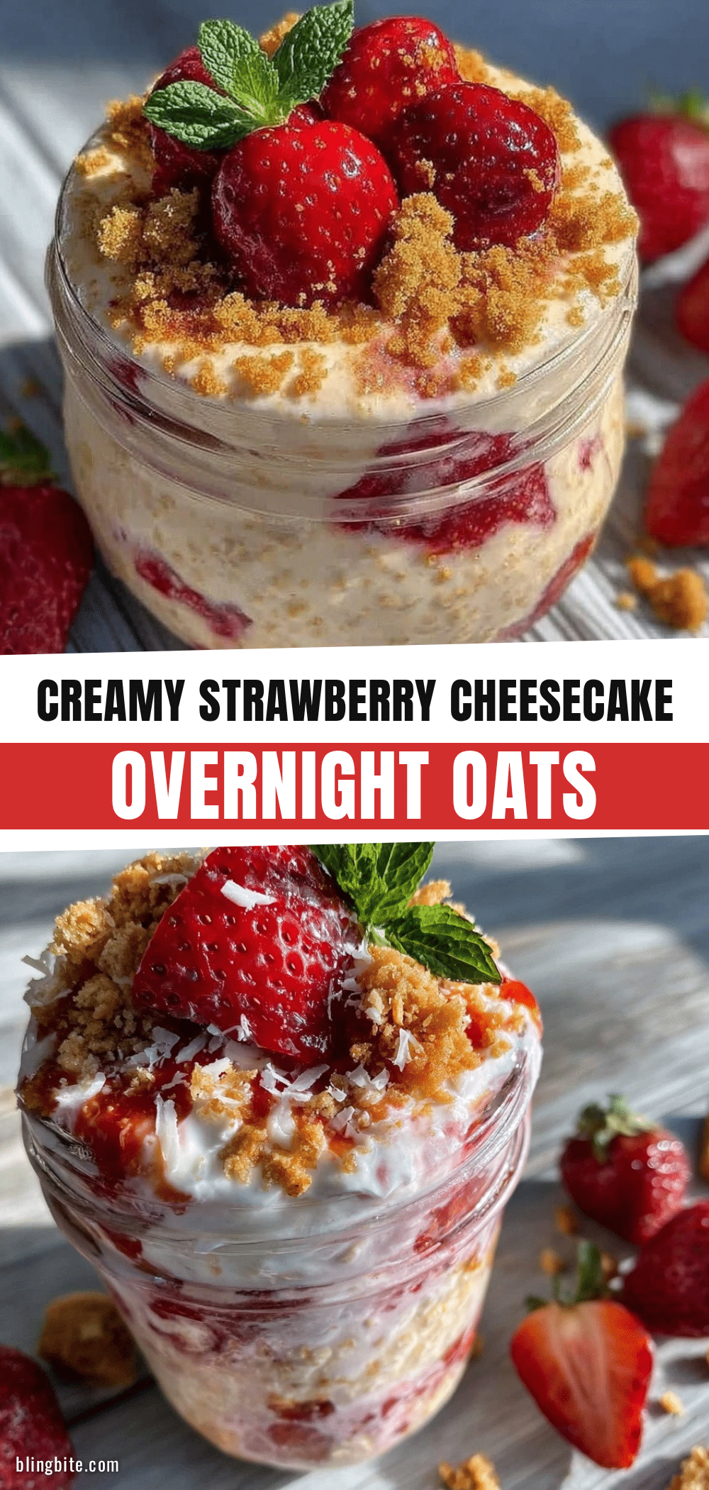 creamy strawberry cheesecake overnight oats recipe