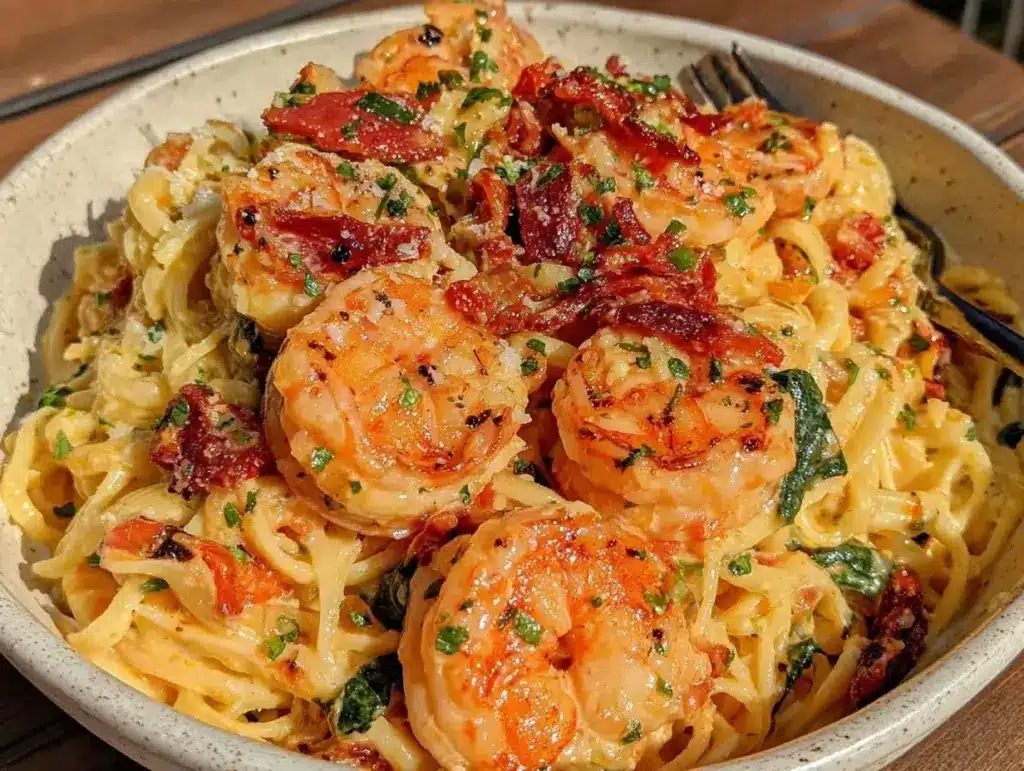 creamy tuscan garlic shrimp pasta - featured image