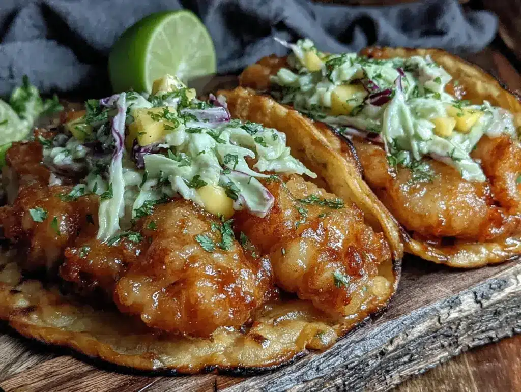 crispy beer battered fish tacos - featured image