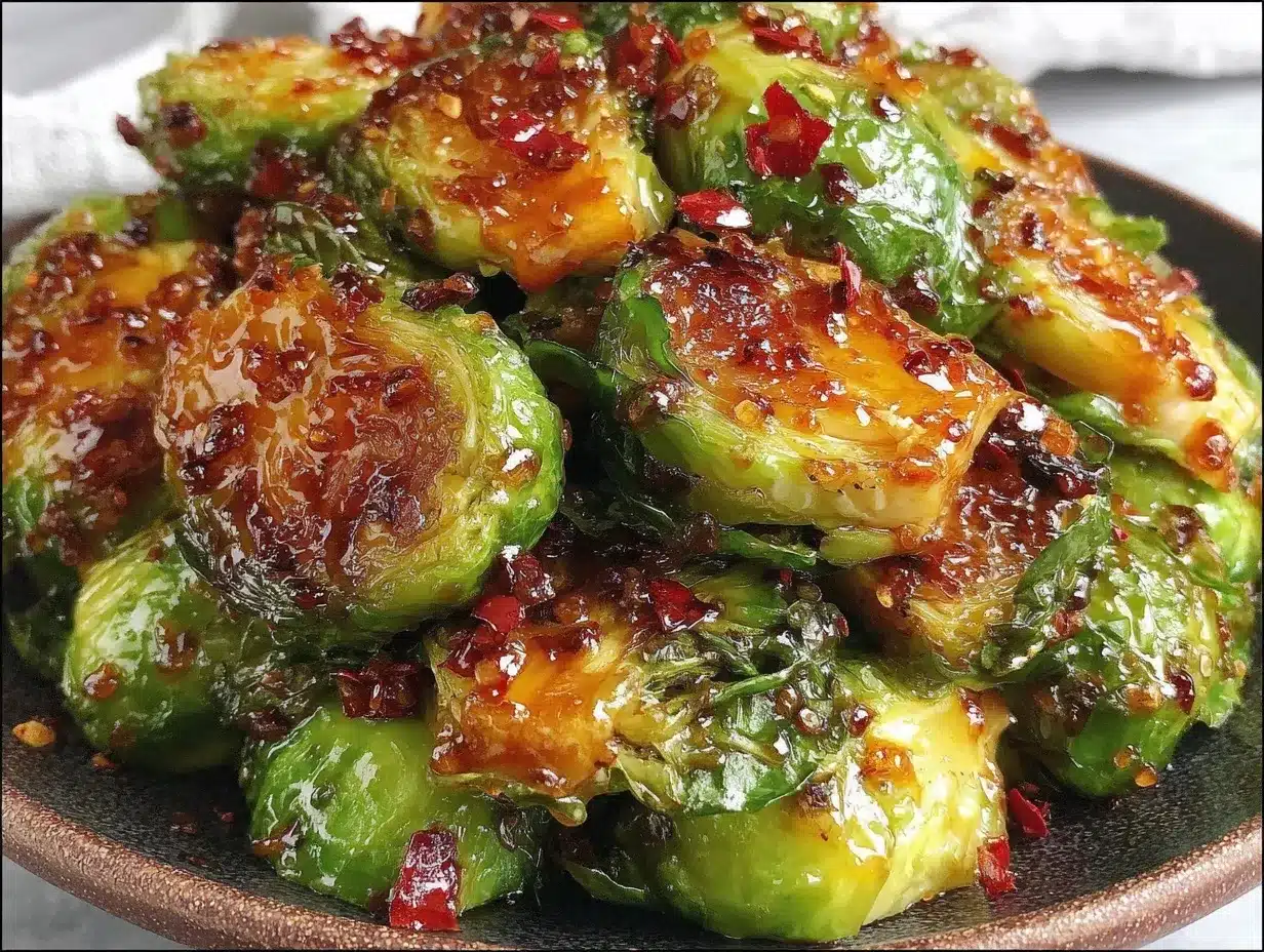 crispy brussels sprouts with hot honey drizzle preparation steps
