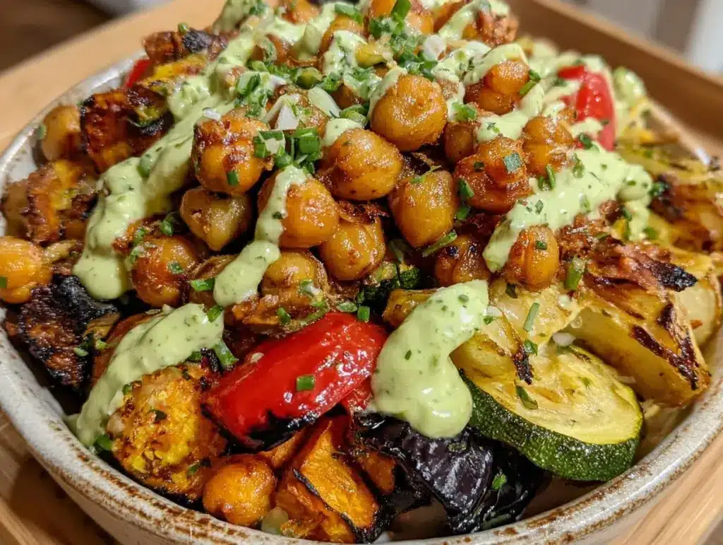 crispy chickpea and roasted veggie bowl - featured image