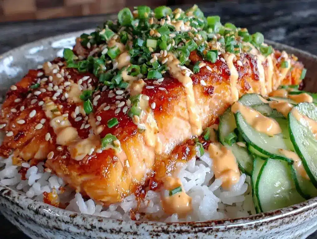 crispy salmon rice bowl - featured image