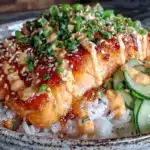 crispy salmon rice bowl - featured image