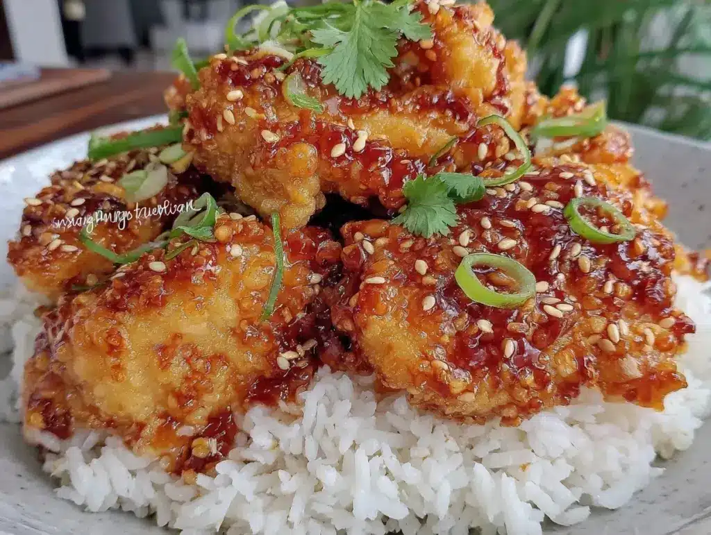 crispy sesame orange chicken - featured image