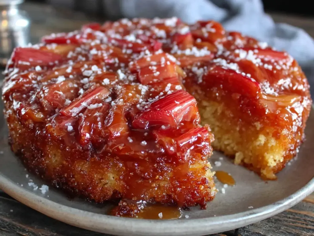easy one-bowl rhubarb upside down cake - featured image