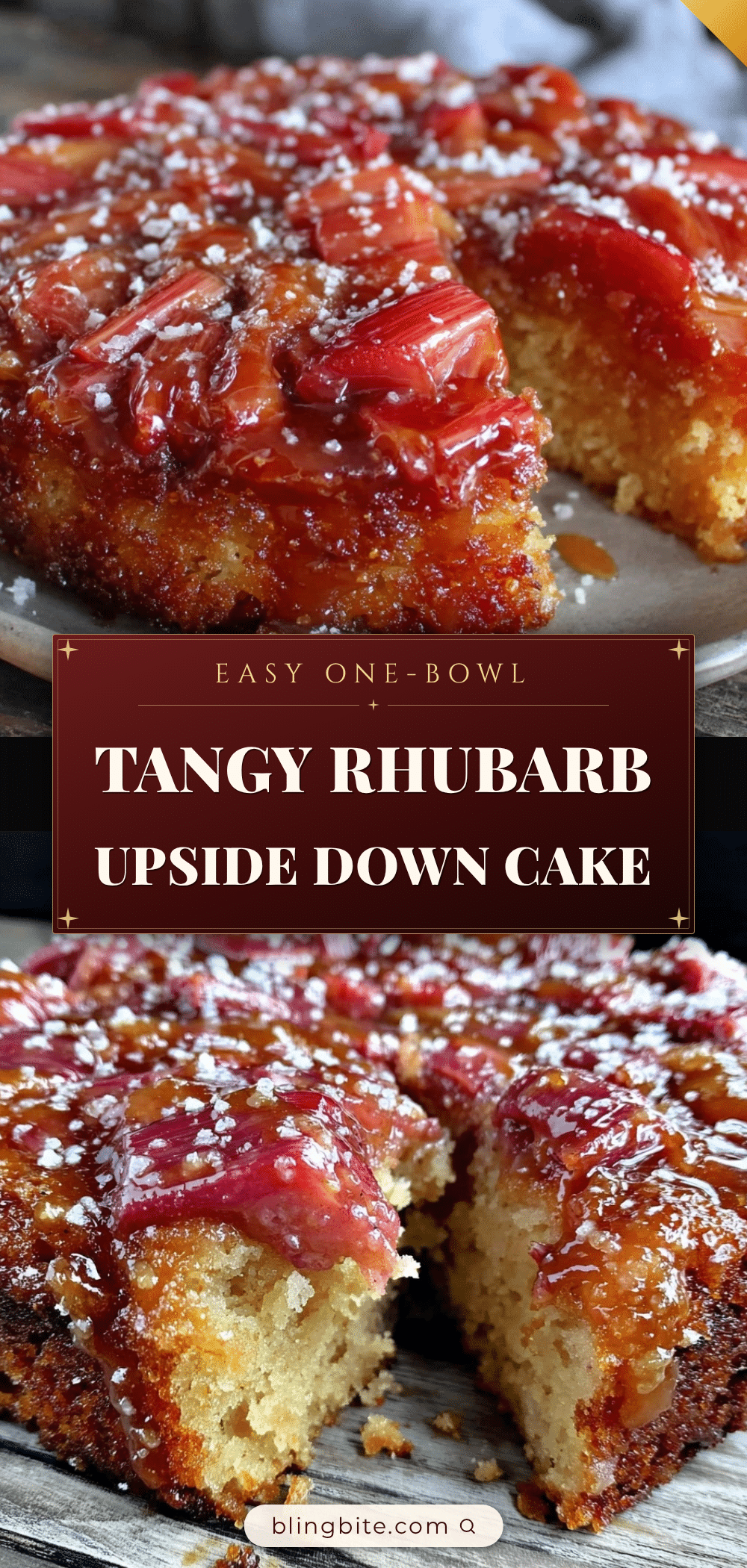 easy one-bowl rhubarb upside down cake recipe
