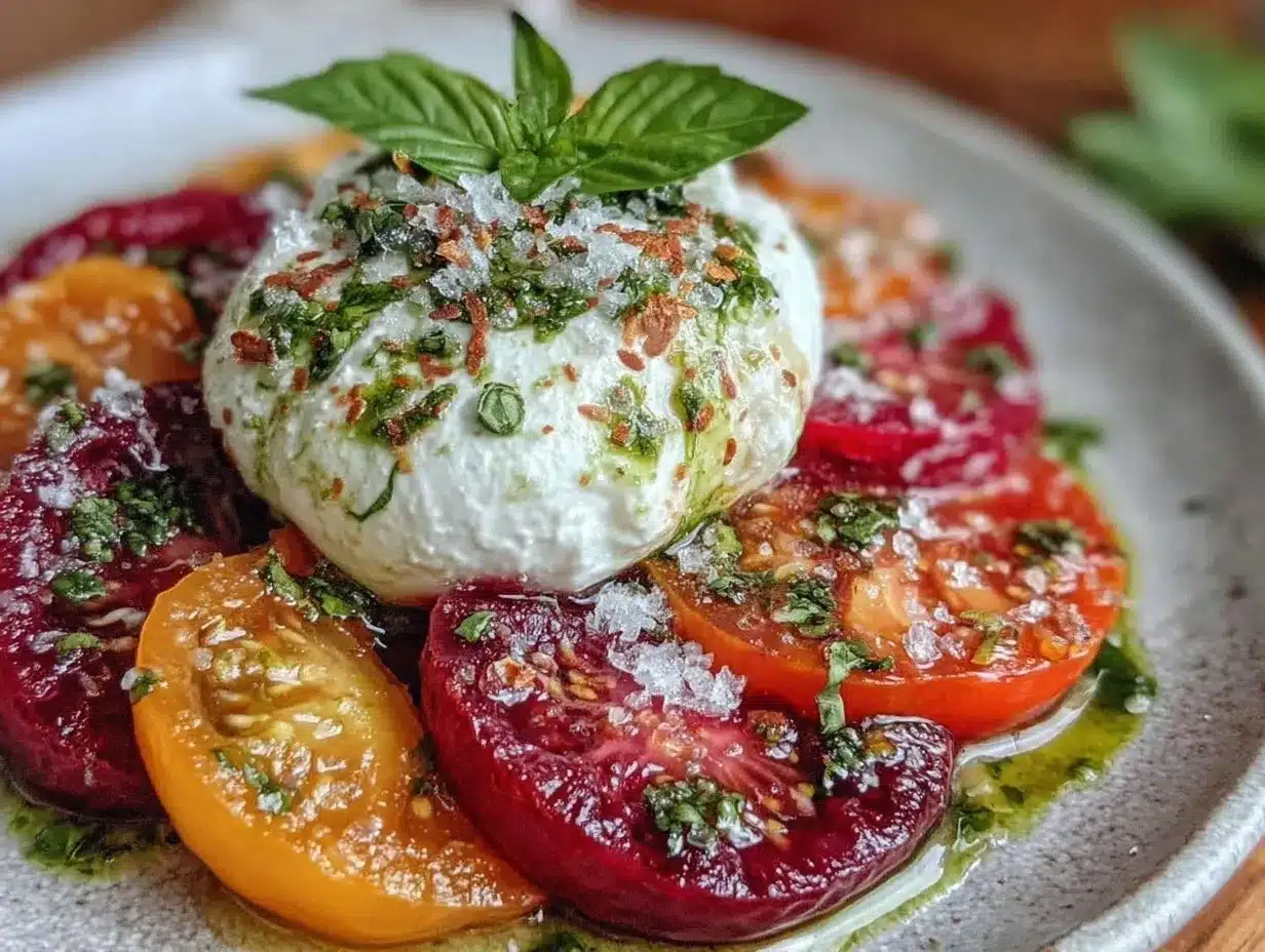 fresh burrata with heirloom tomatoes and basil oil preparation steps