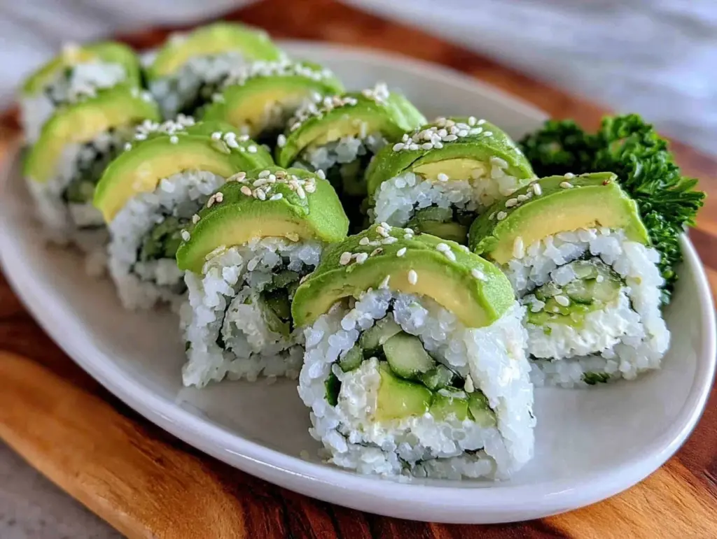 fresh cucumber avocado sushi rolls - featured image