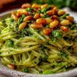 fresh garlic scape pesto pasta - featured image