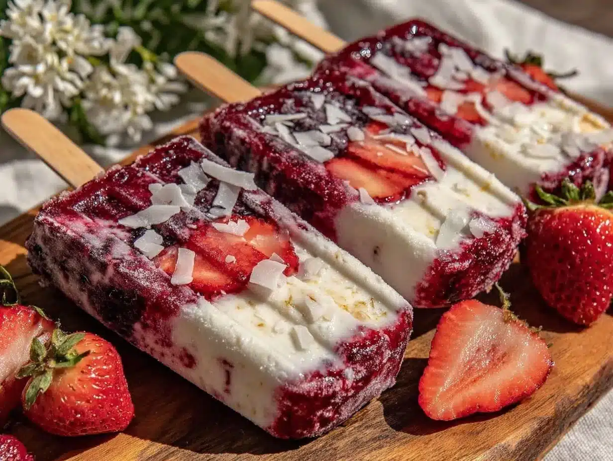 fresh red white and blue popsicles preparation steps