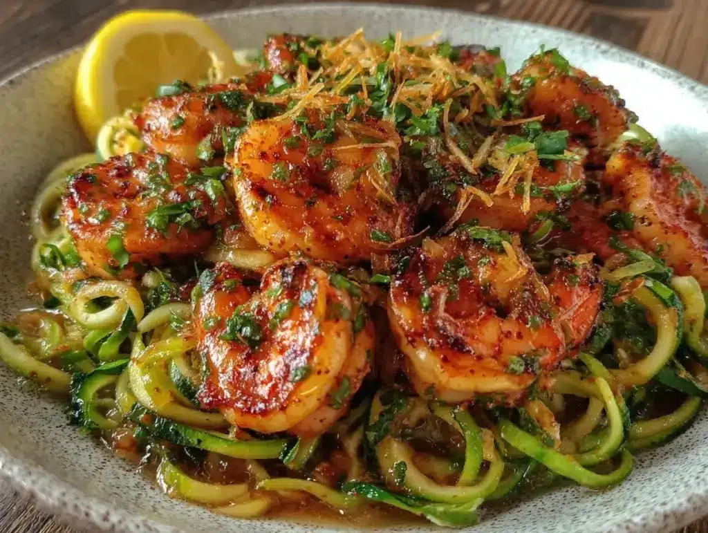 garlic butter shrimp with zucchini noodles - featured image