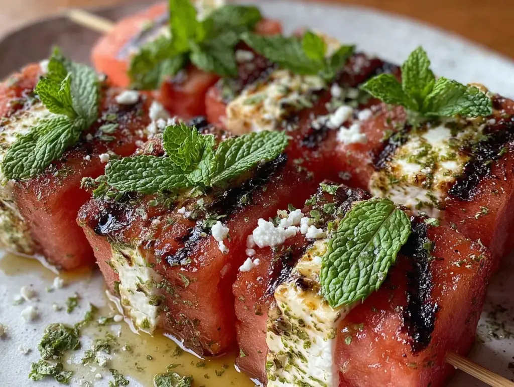 grilled watermelon feta skewers - featured image