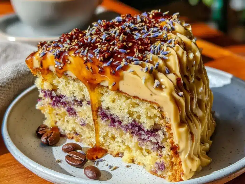 lavender honey latte cake - featured image