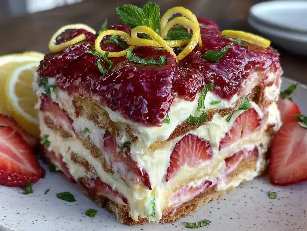 no bake strawberry lemonade icebox cake - featured image