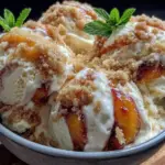 no-churn peach cobbler ice cream - featured image