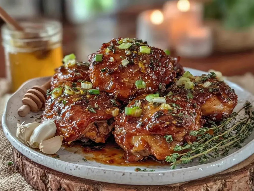 slow cooker honey garlic chicken thighs - featured image
