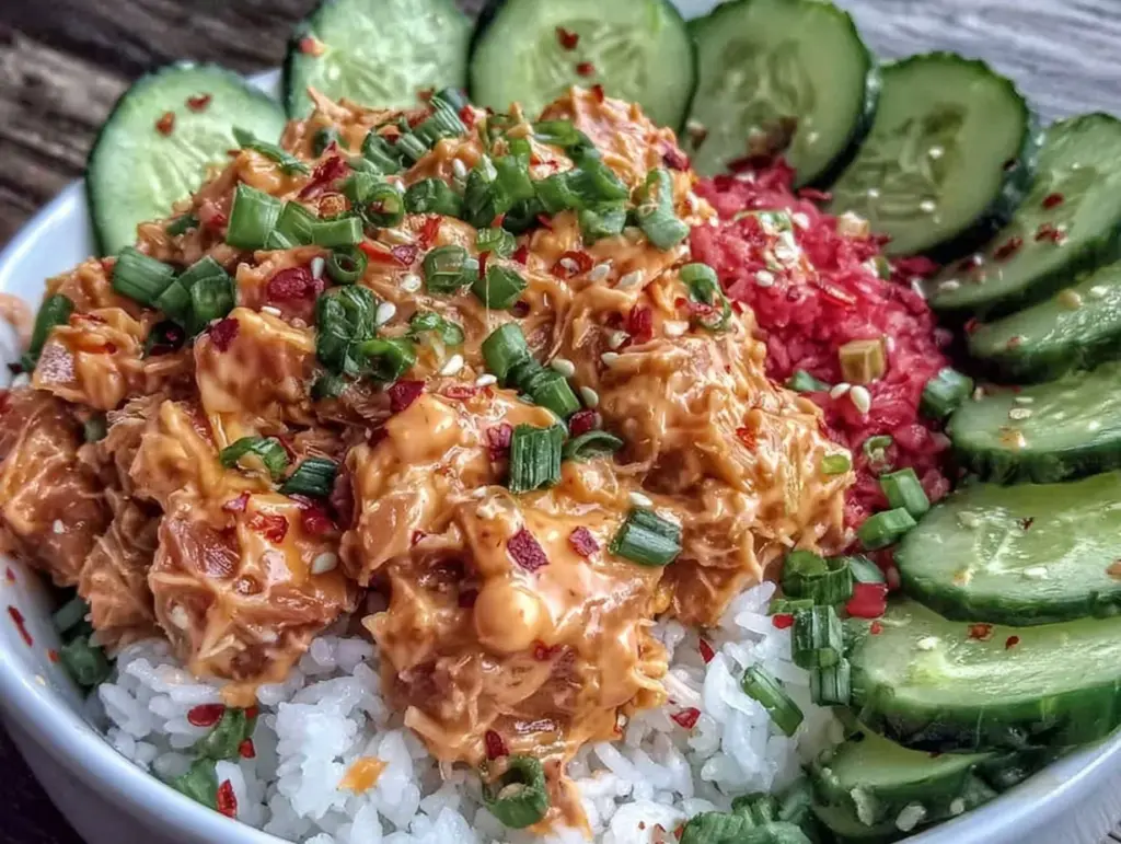 spicy tuna rice bowl - featured image