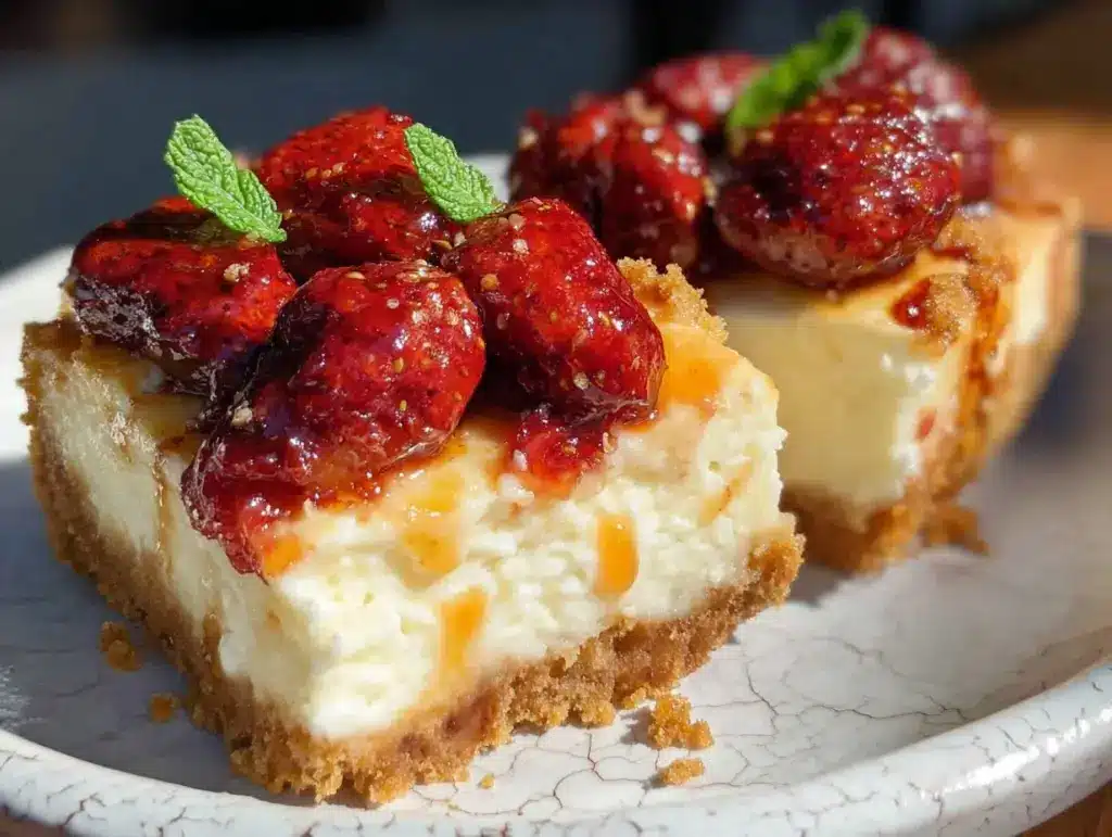 balsamic roasted strawberry cheesecake bars - featured image