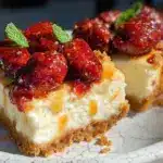 balsamic roasted strawberry cheesecake bars - featured image